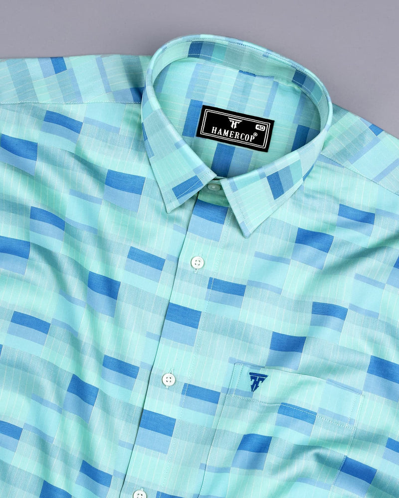 Buzet Aqua With Blue Check Premium Giza Shirt