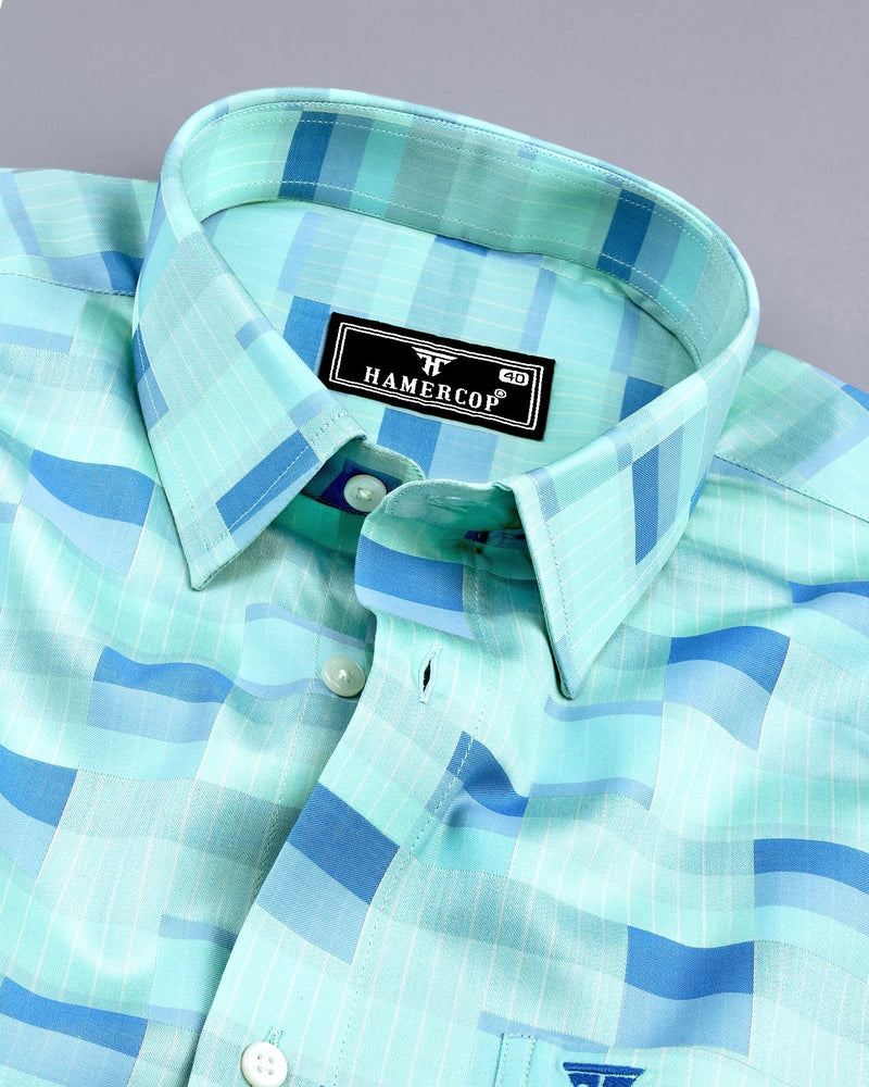 Buzet Aqua With Blue Check Premium Giza Shirt