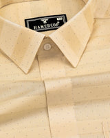 Cream Weft Stripe With Black Dotted Premium Dobby Cotton Shirt