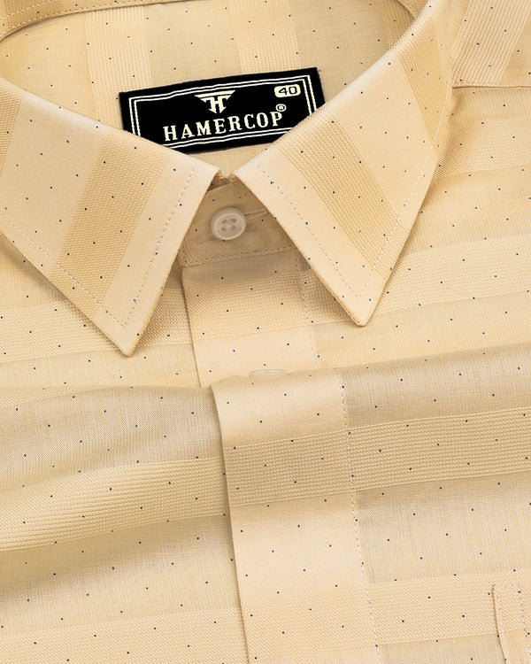 Cream Weft Stripe With Black Dotted Premium Dobby Cotton Shirt