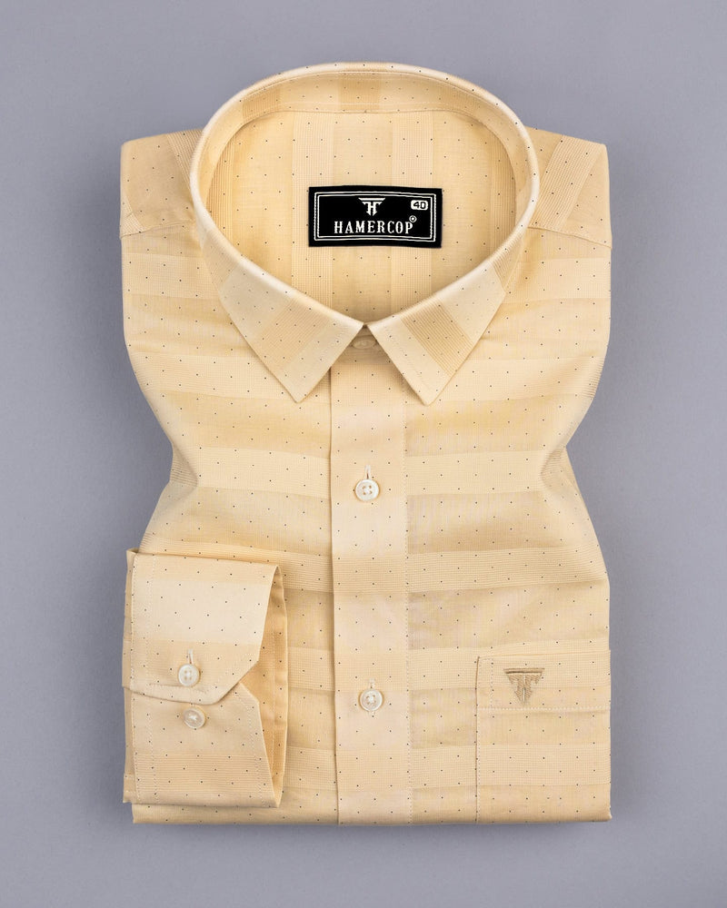 Cream Weft Stripe With Black Dotted Premium Dobby Cotton Shirt