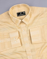 Cream Weft Stripe With Black Dotted Premium Dobby Cotton Shirt