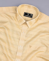 Cream Weft Stripe With Black Dotted Premium Dobby Cotton Shirt