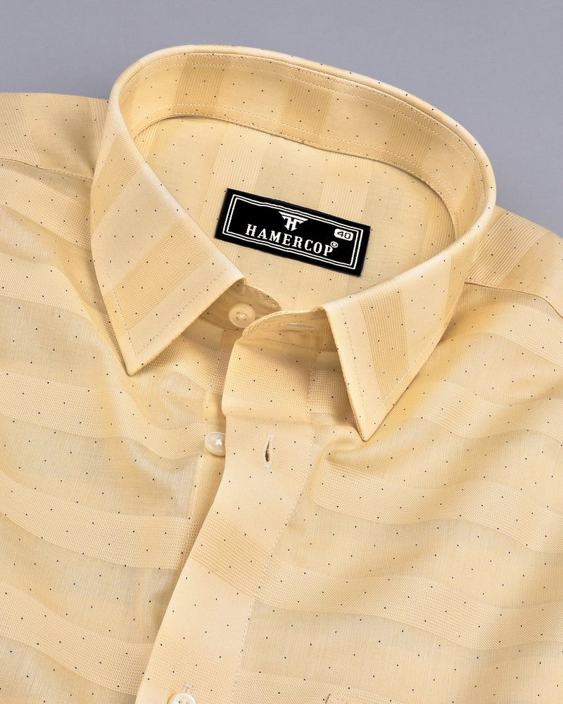 Cream Weft Stripe With Black Dotted Premium Dobby Cotton Shirt