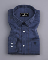 Hector Navyblue Self Check Premium Giza Shirt