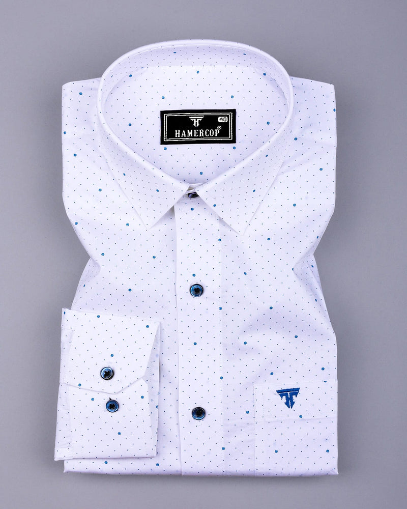 Sentosa Blue With White Dot Printed Satin Cotton Shirt