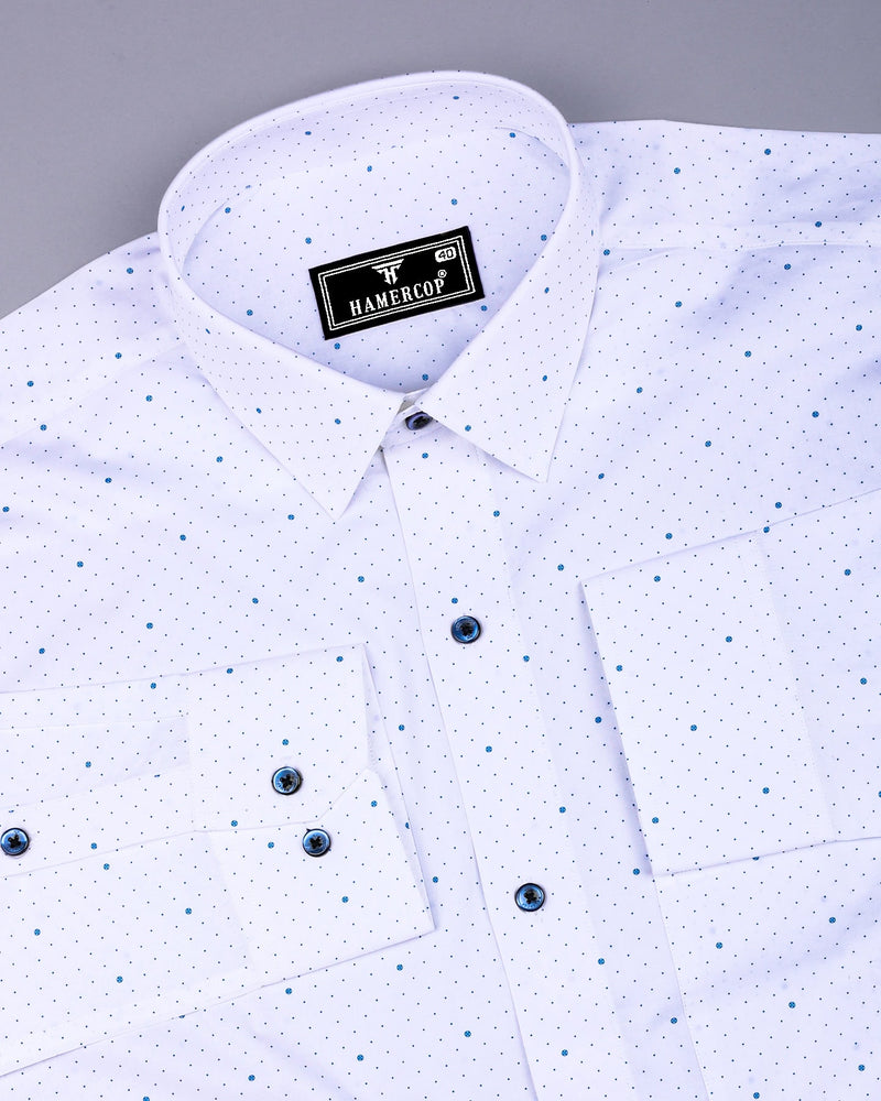 Sentosa Blue With White Dot Printed Satin Cotton Shirt