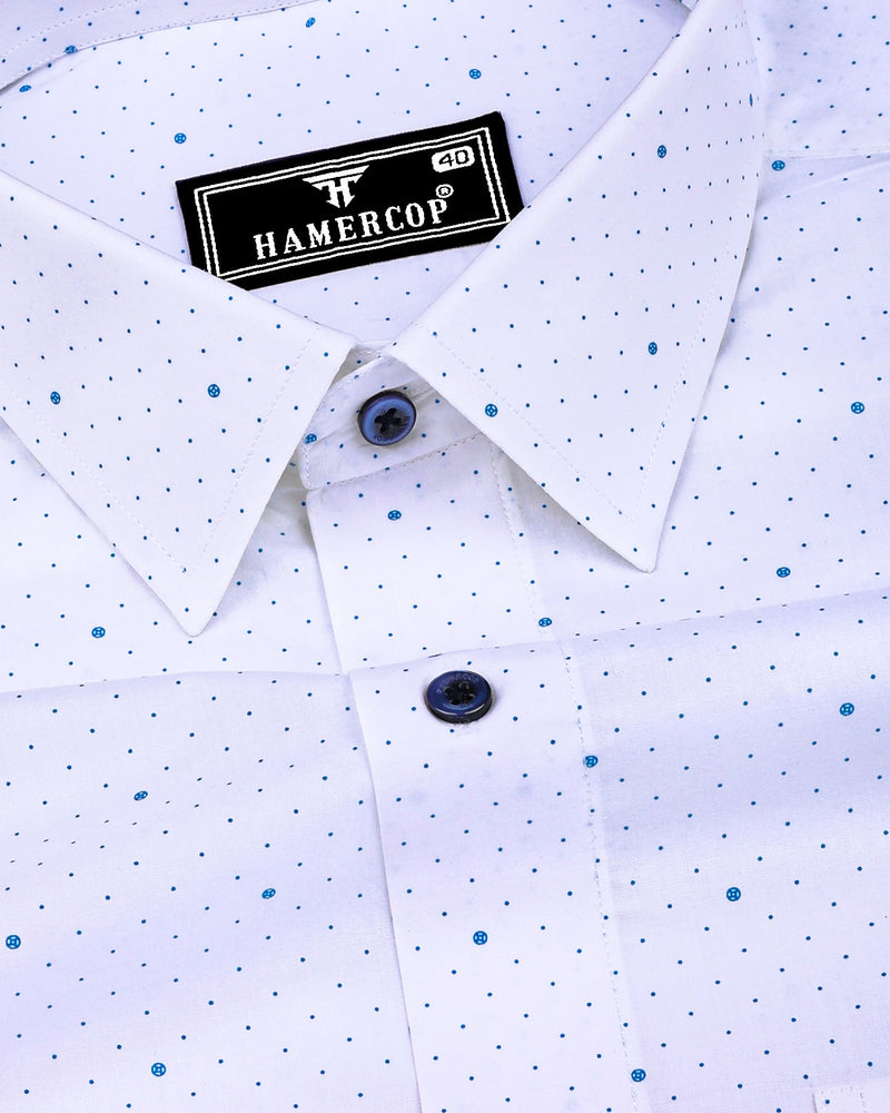 Sentosa Blue With White Dot Printed Satin Cotton Shirt