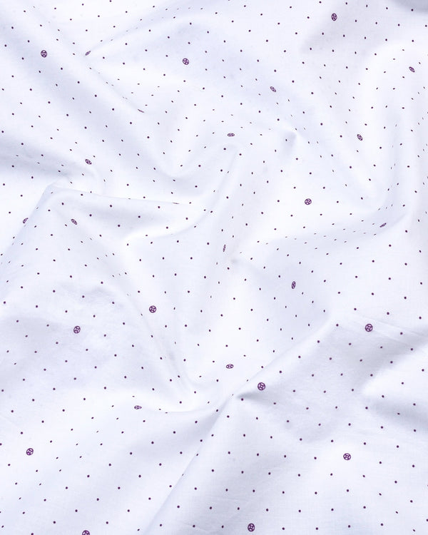 Sentosa White With Purple Dot Printed Satin Cotton Shirt