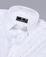 Sentosa White With Purple Dot Printed Satin Cotton Shirt