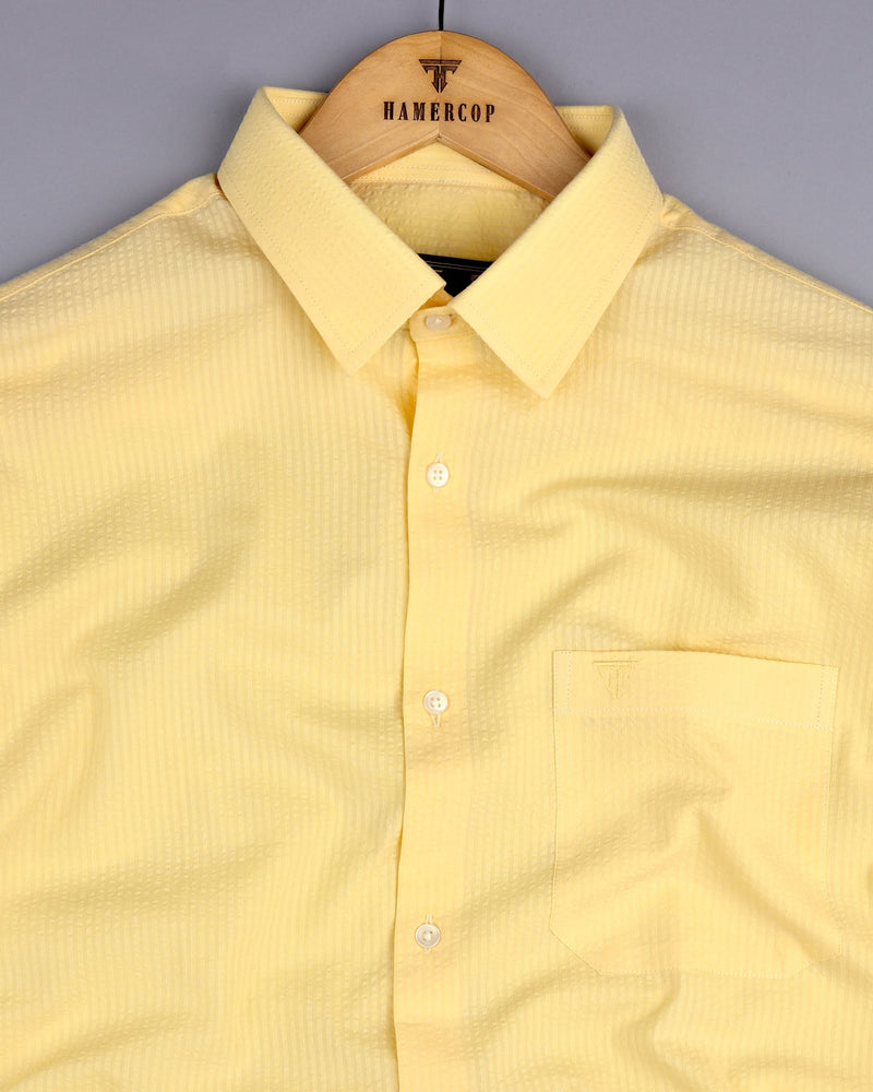 Yellow Self Stripe Seersucker Dobby Cotton Shirt