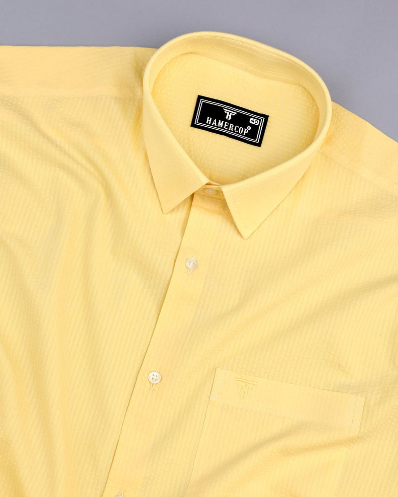 Yellow Self Stripe Seersucker Dobby Cotton Shirt