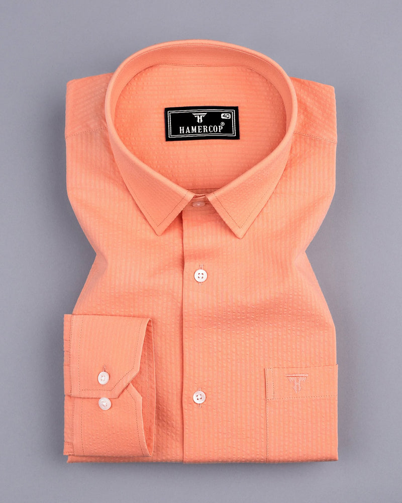 Orange Self Stripe Seersucker Dobby Cotton Shirt