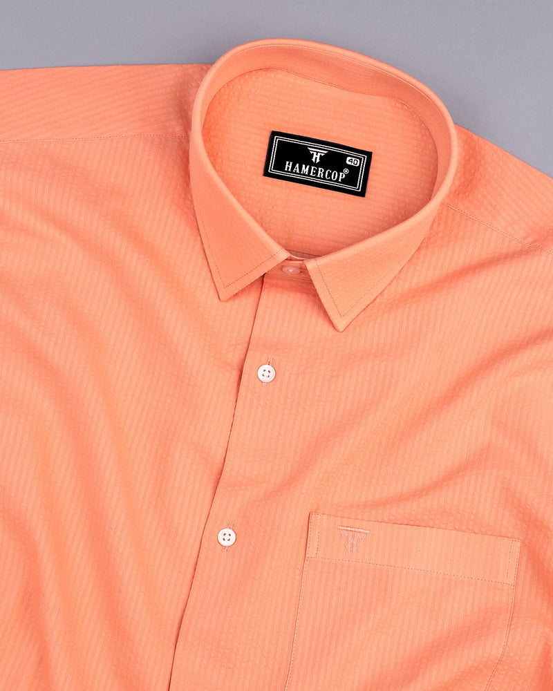 Orange Self Stripe Seersucker Dobby Cotton Shirt