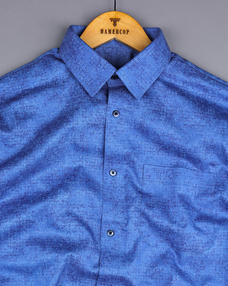 Maltose Blue Twill Printed Formal Cotton Shirt