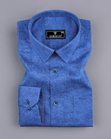 Maltose Blue Twill Printed Formal Cotton Shirt