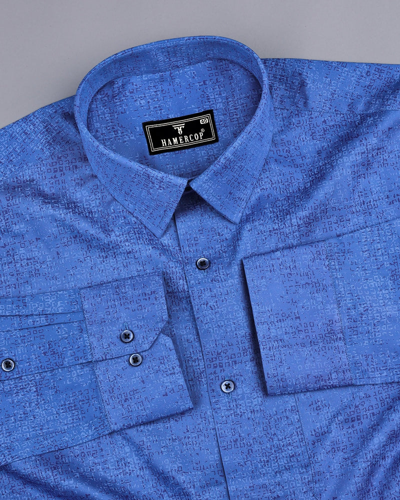 Maltose Blue Twill Printed Formal Cotton Shirt