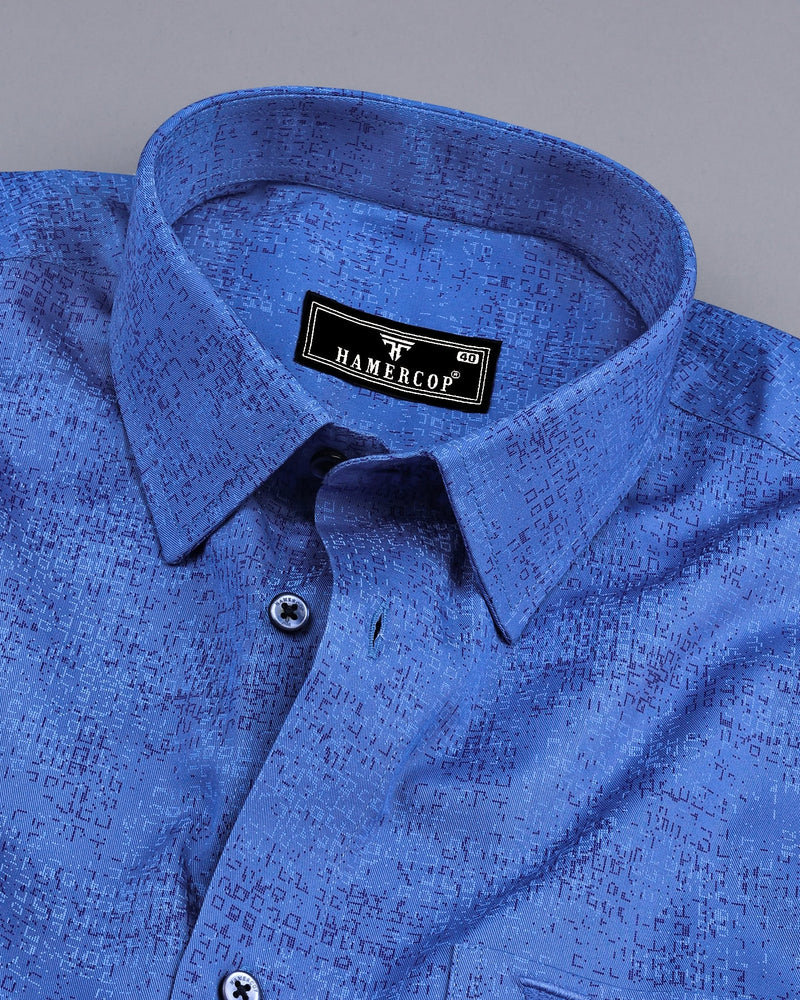 Maltose Blue Twill Printed Formal Cotton Shirt