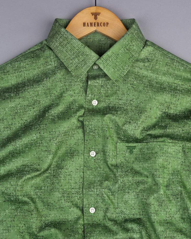 Maltose Green Twill Printed Formal Cotton Shirt