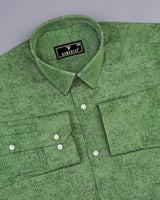 Maltose Green Twill Printed Formal Cotton Shirt