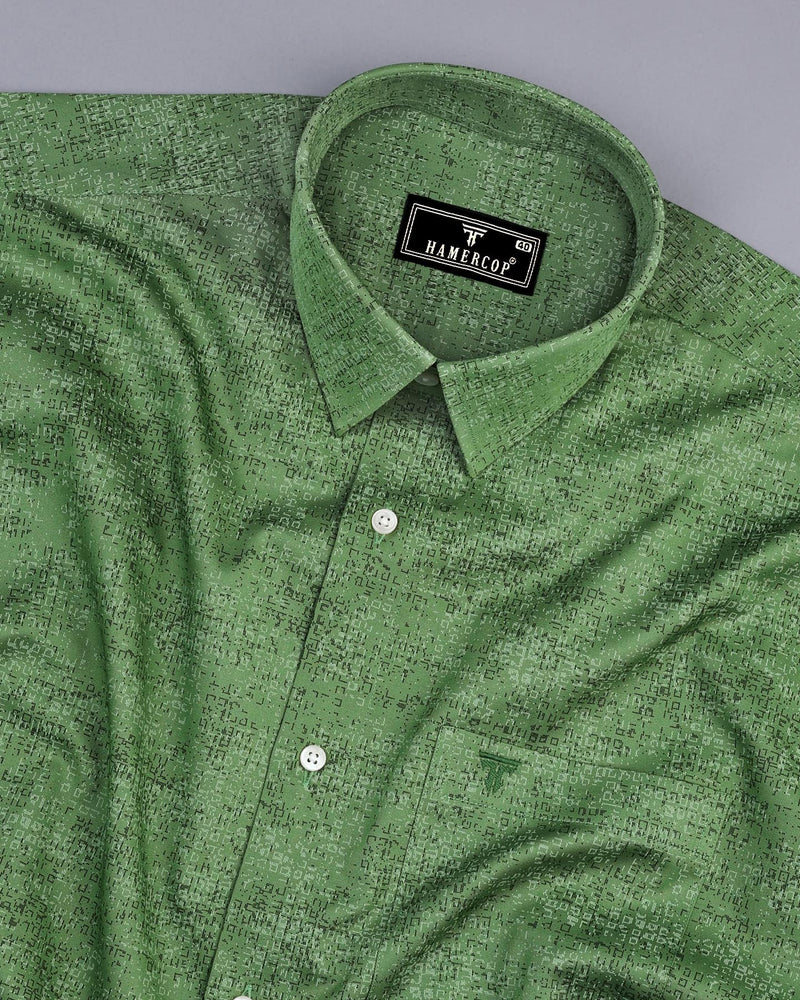 Maltose Green Twill Printed Formal Cotton Shirt