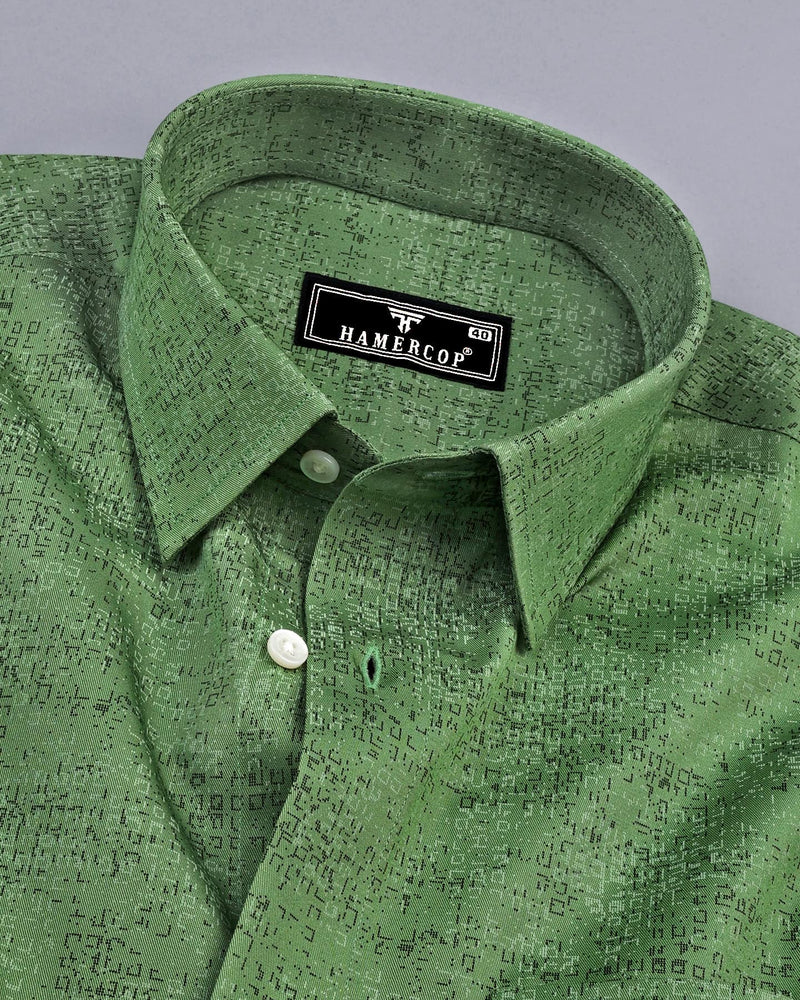 Maltose Green Twill Printed Formal Cotton Shirt