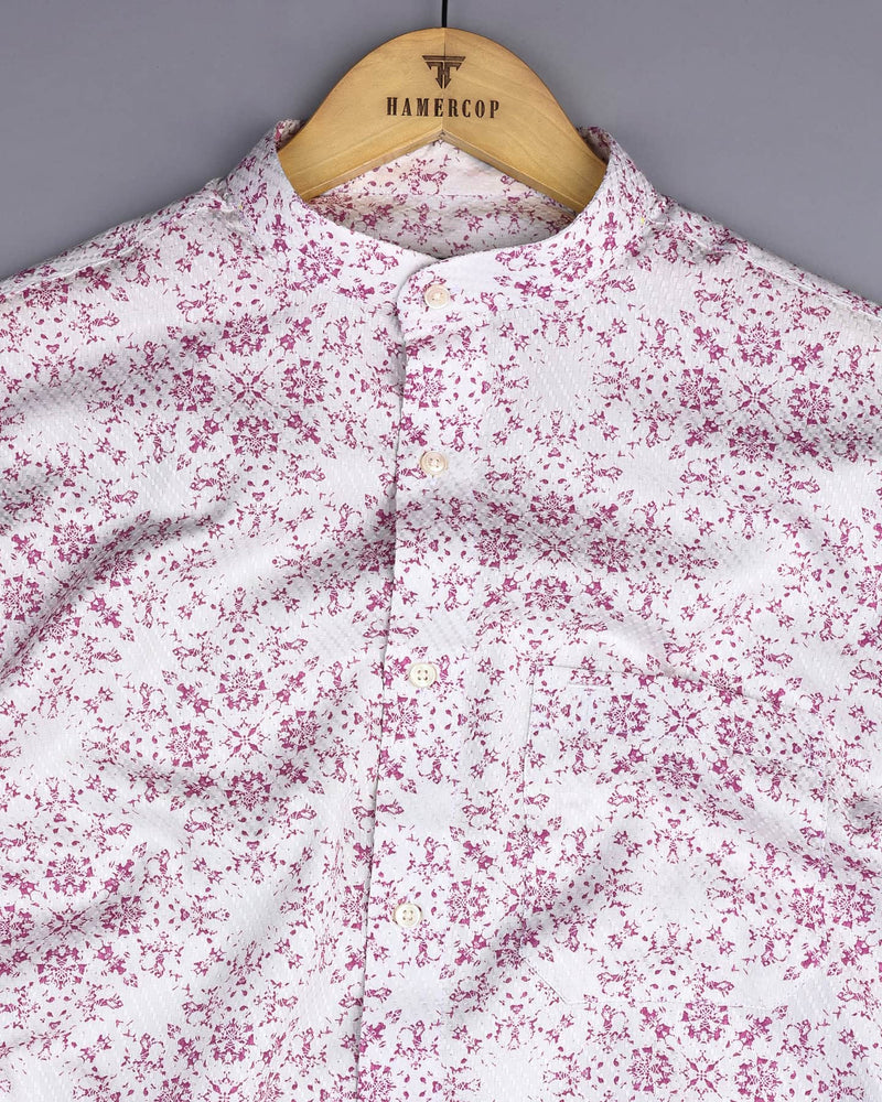 Lyon White With Pink Printed Dobby Cotton Shirt