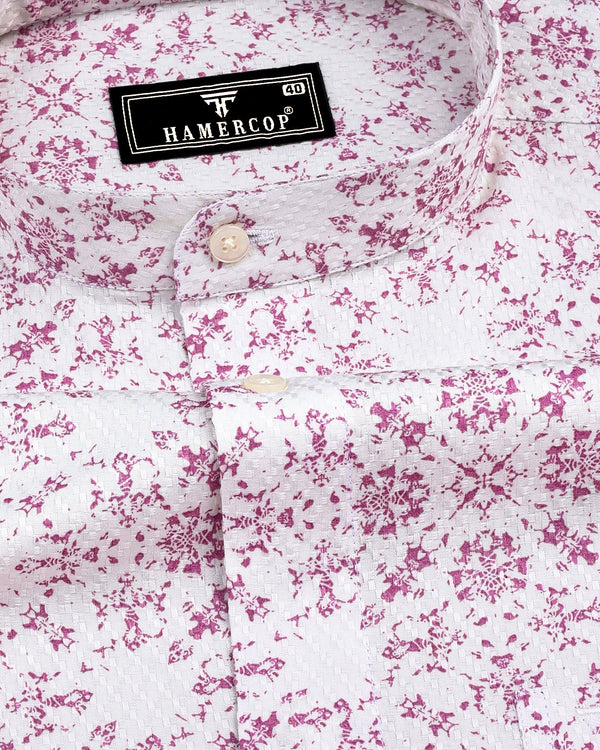 Lyon White With Pink Printed Dobby Cotton Shirt