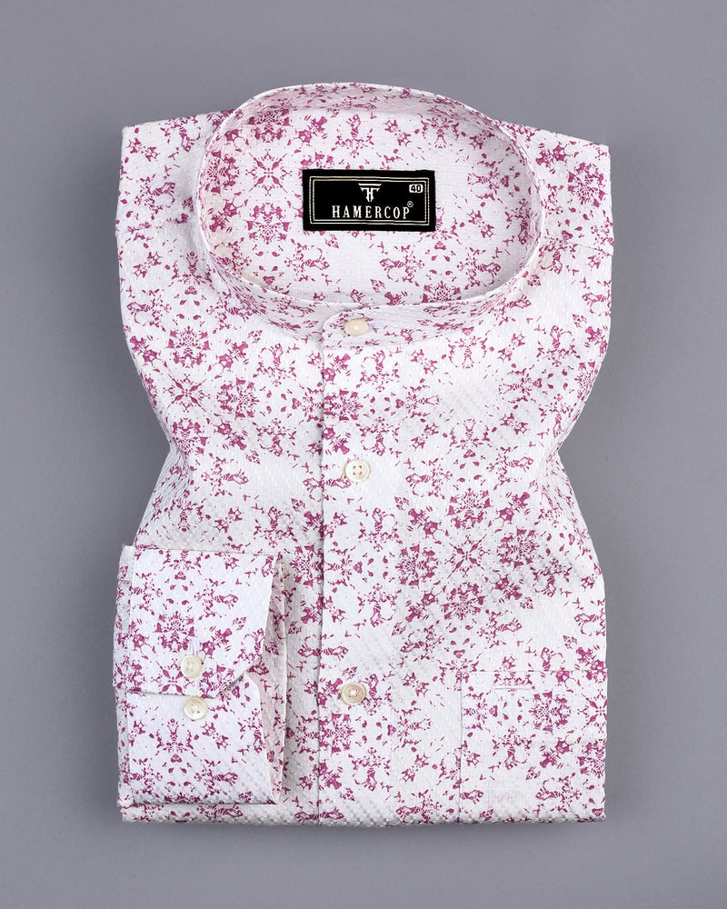 Lyon White With Pink Printed Dobby Cotton Shirt