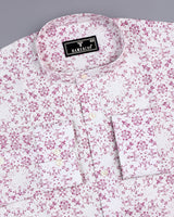 Lyon White With Pink Printed Dobby Cotton Shirt