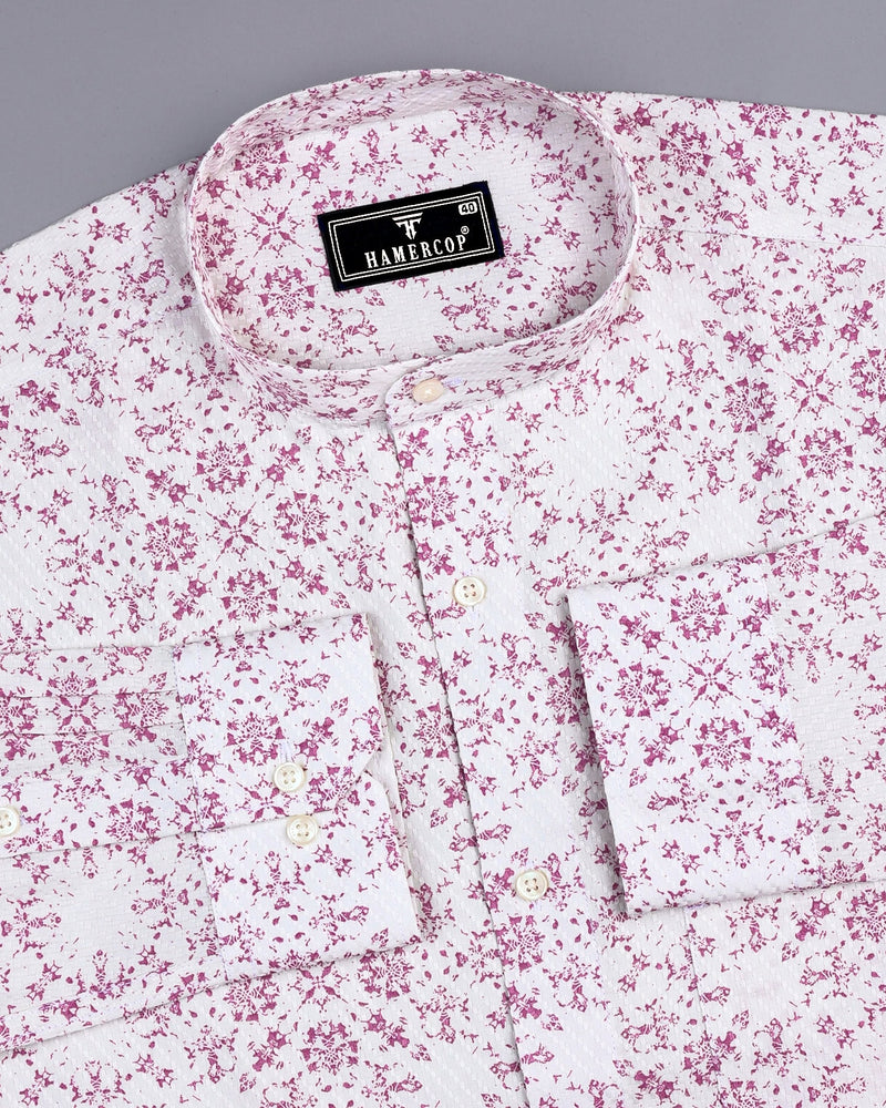 Lyon White With Pink Printed Dobby Cotton Shirt