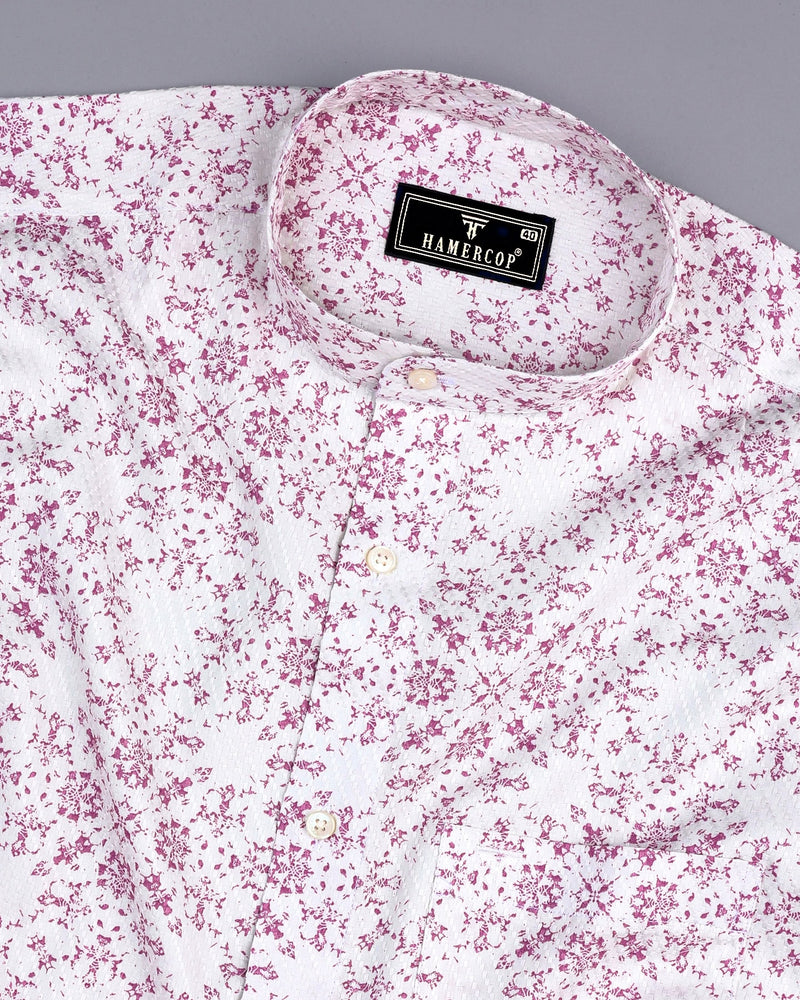 Lyon White With Pink Printed Dobby Cotton Shirt