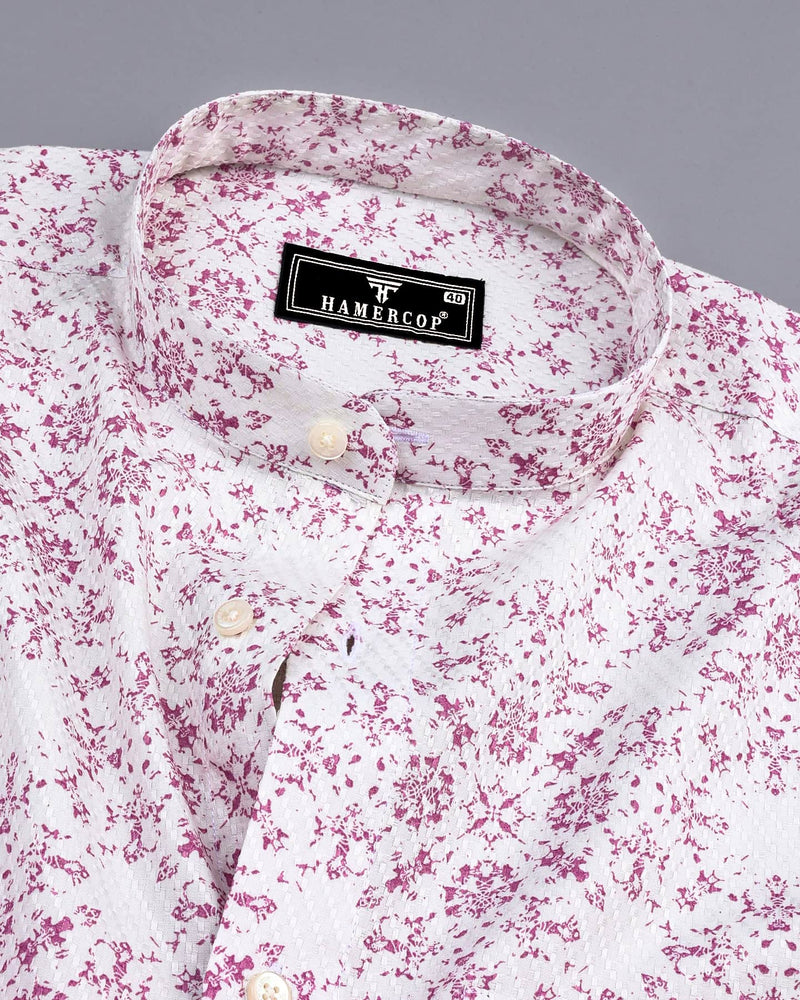 Lyon White With Pink Printed Dobby Cotton Shirt