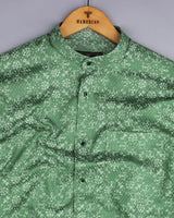 Lyon Green With Cream Printed Dobby Cotton Shirt