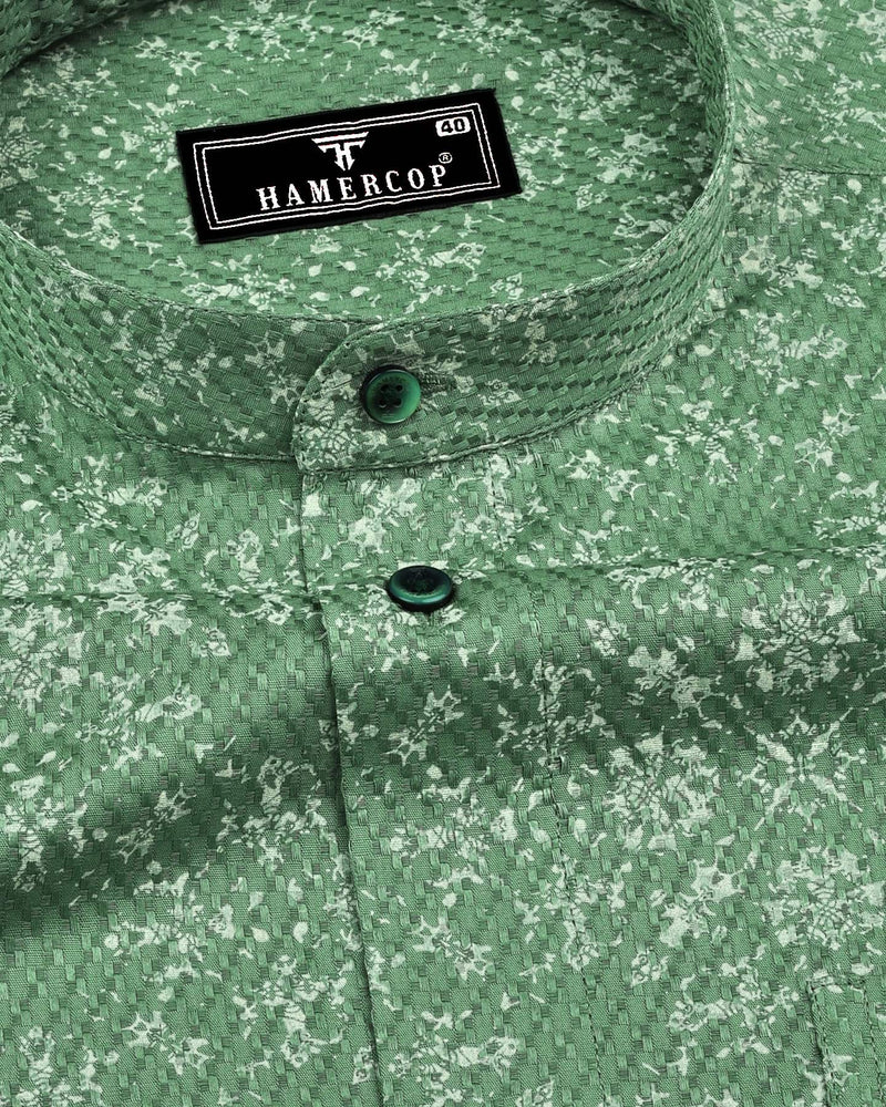 Lyon Green With Cream Printed Dobby Cotton Shirt