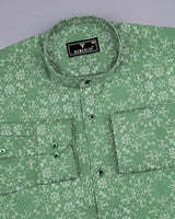 Lyon Green With Cream Printed Dobby Cotton Shirt