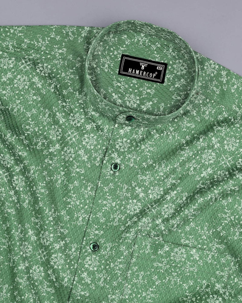 Lyon Green With Cream Printed Dobby Cotton Shirt