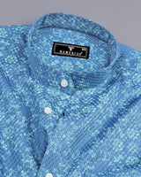 Lyon Blue With Green Printed Dobby Cotton Shirt