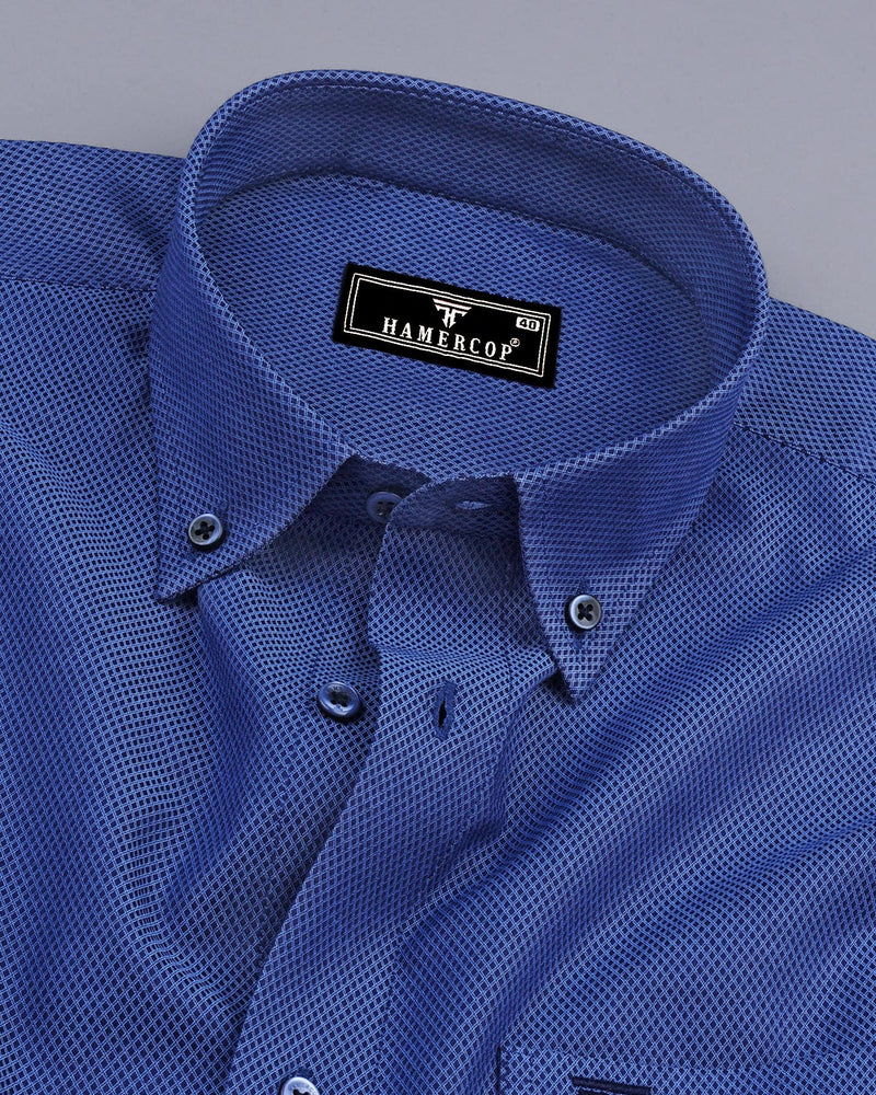 Cobalt NavyBlue Dobby Textured Formal Cotton Shirt