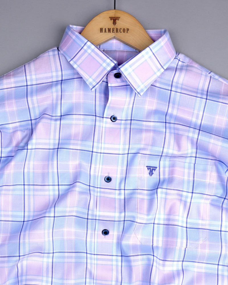 Belas Blue Multi Shadow Twill Check Premium Cotton Shirt