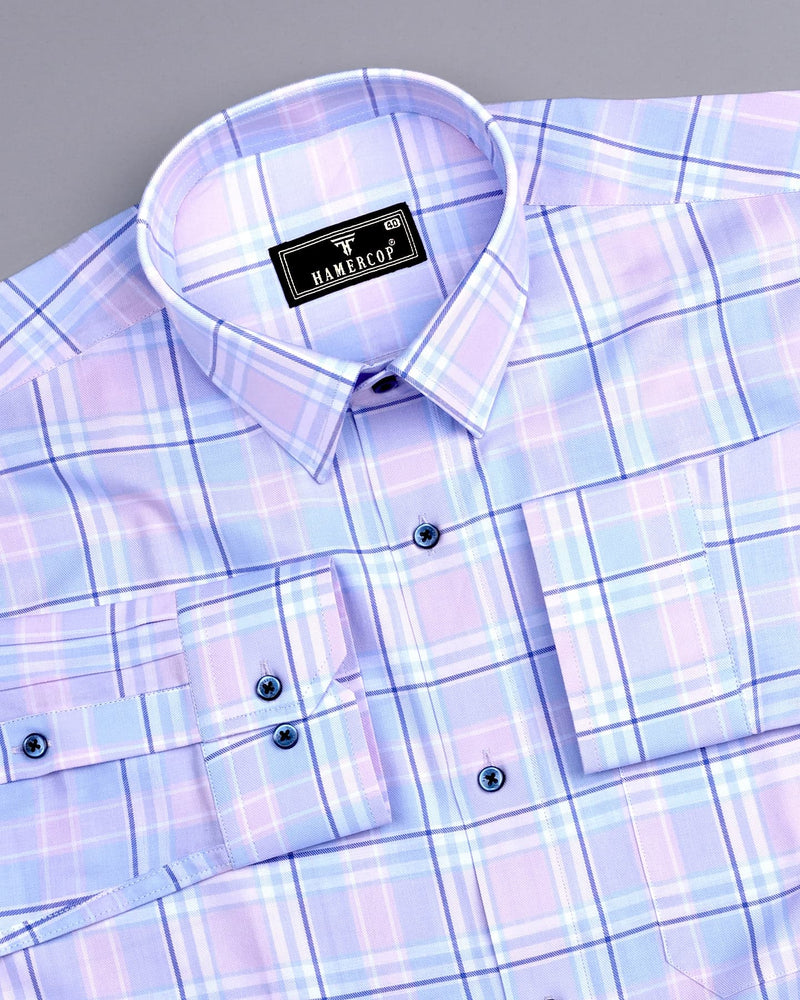 Belas Blue Multi Shadow Twill Check Premium Cotton Shirt