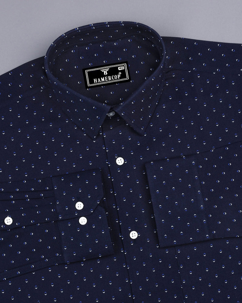 Athens NavyBlue With White Oxford Printed Cotton Shirt