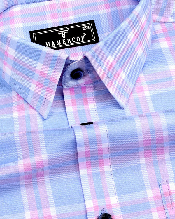 Zurich Blue With Pink Twill Check Premium Cotton Shirt