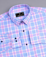 Zurich Blue With Pink Twill Check Premium Cotton Shirt