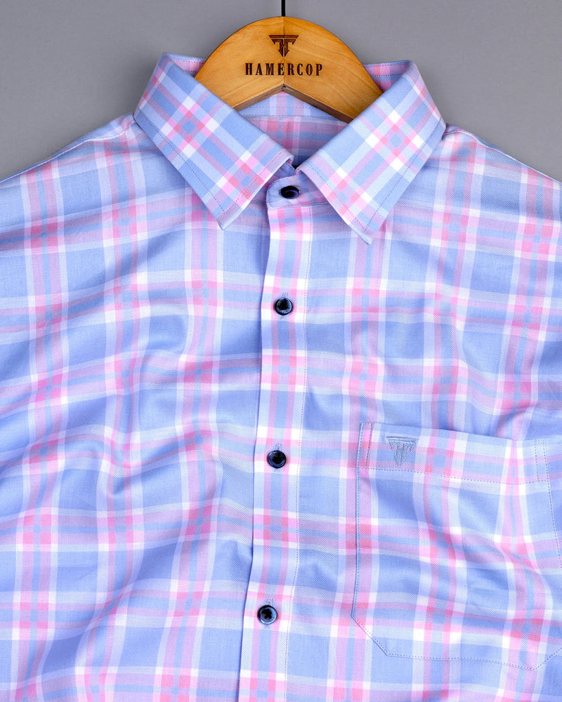 Zurich Blue With Pink Twill Check Premium Cotton Shirt