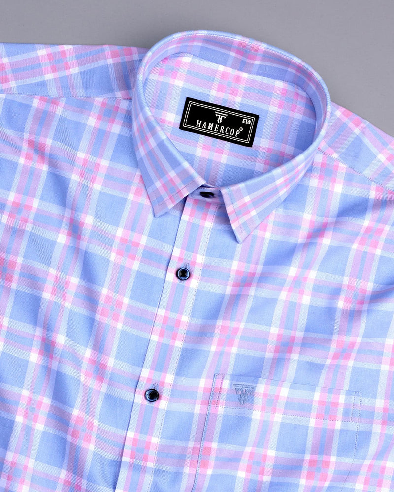 Zurich Blue With Pink Twill Check Premium Cotton Shirt