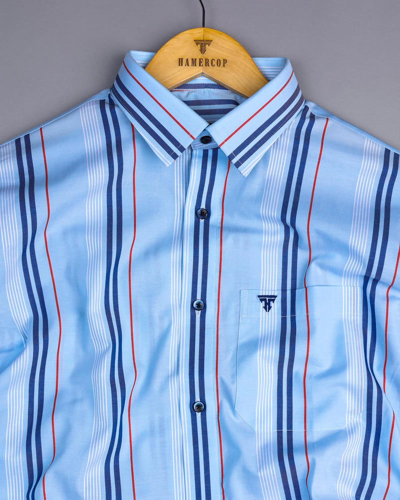 Cloud Mist Blue Multistripe Dobby Cotton Formal Shirt