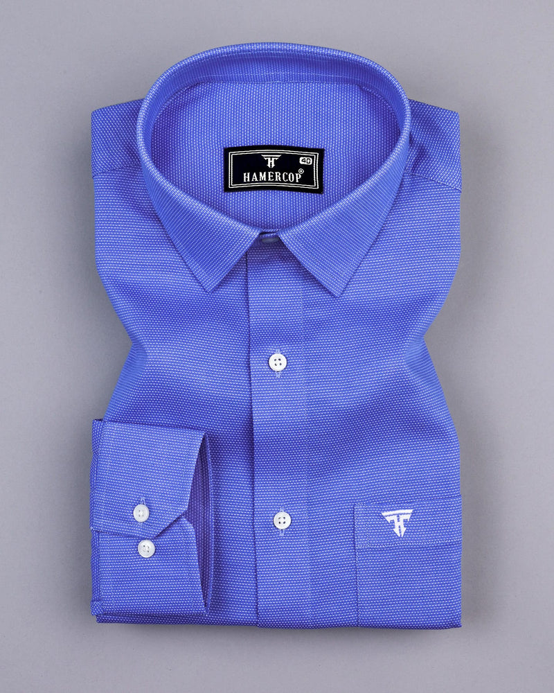 Reef Blue With White Textured Dobby Cotton Shirt