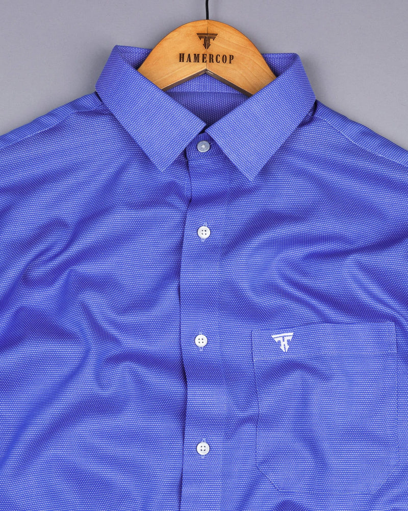 Reef Blue With White Textured Dobby Cotton Shirt