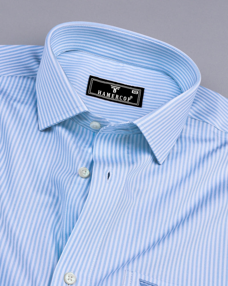 Wilton Blue With White Stripe Premium Cotton Shirt